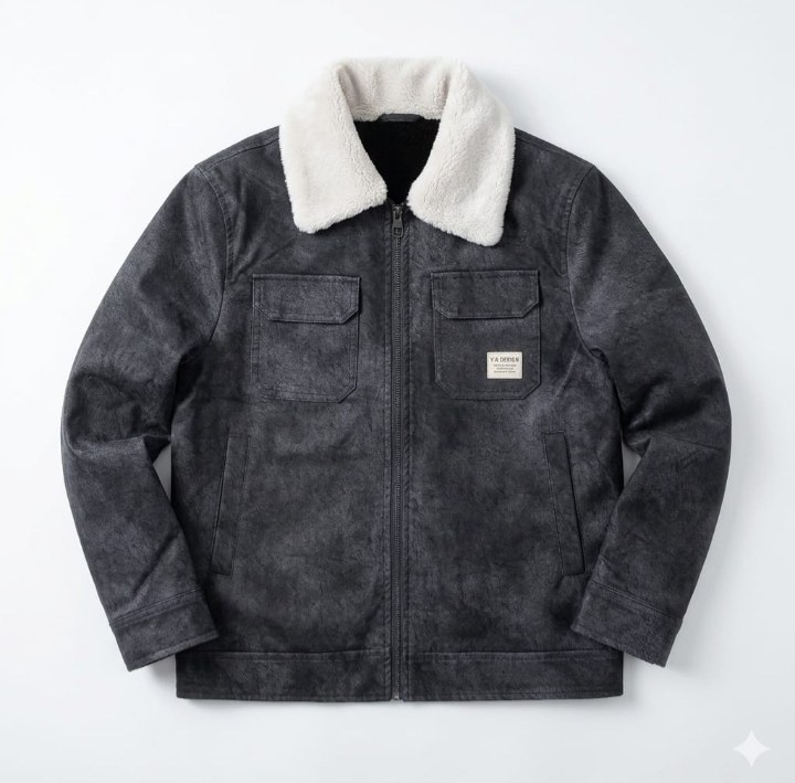 Dark Gray Zip-Front Jacket with Fleece-Like Collar