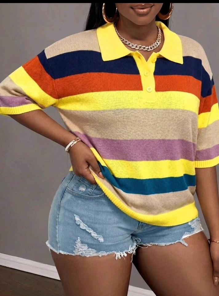 Multicolor Striped Short-Sleeve Polo Top